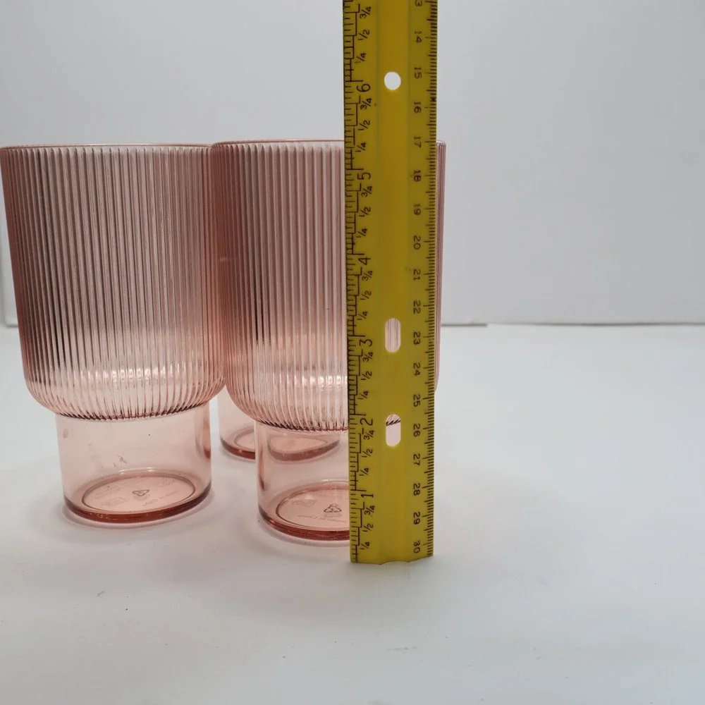 West Elm Aaron Probyn Ribbed Pink Acrylic Drinking Glasses Set of‎ 3